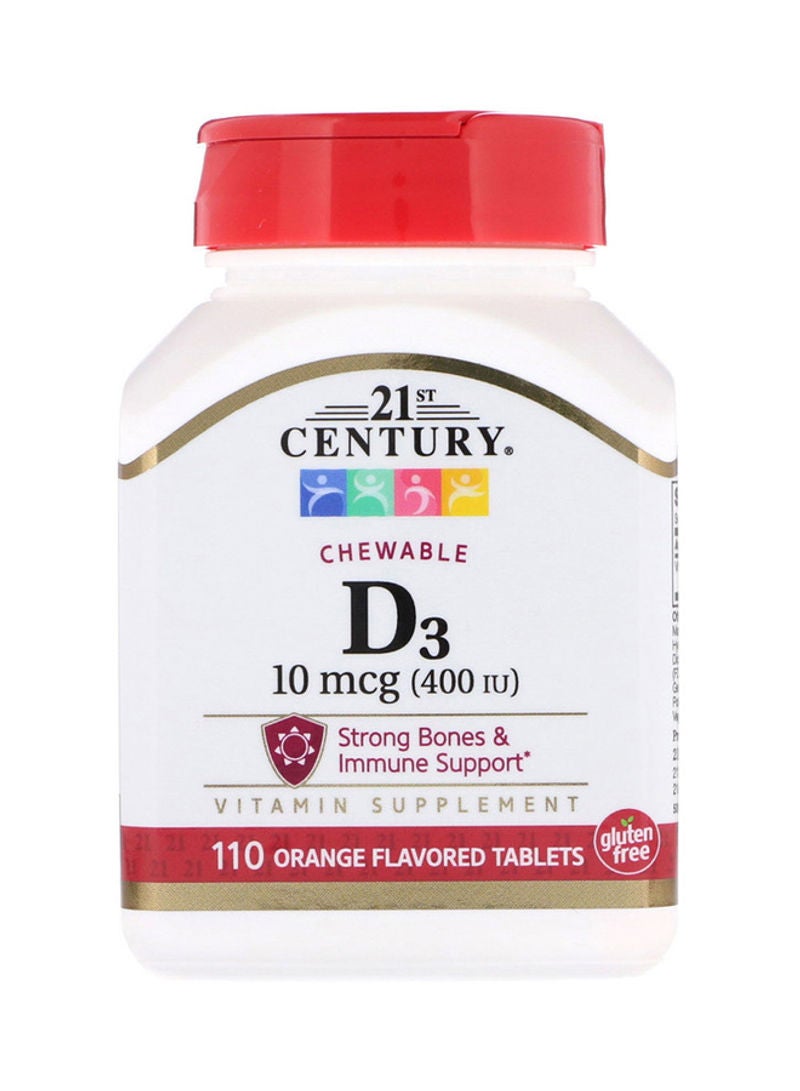 القرن الحادي والعشرون مكمل غذائي قابل للمضغ بفيتامين D3 يحتوي على 400 وحدة دولية - 110 أقراص - Image 1